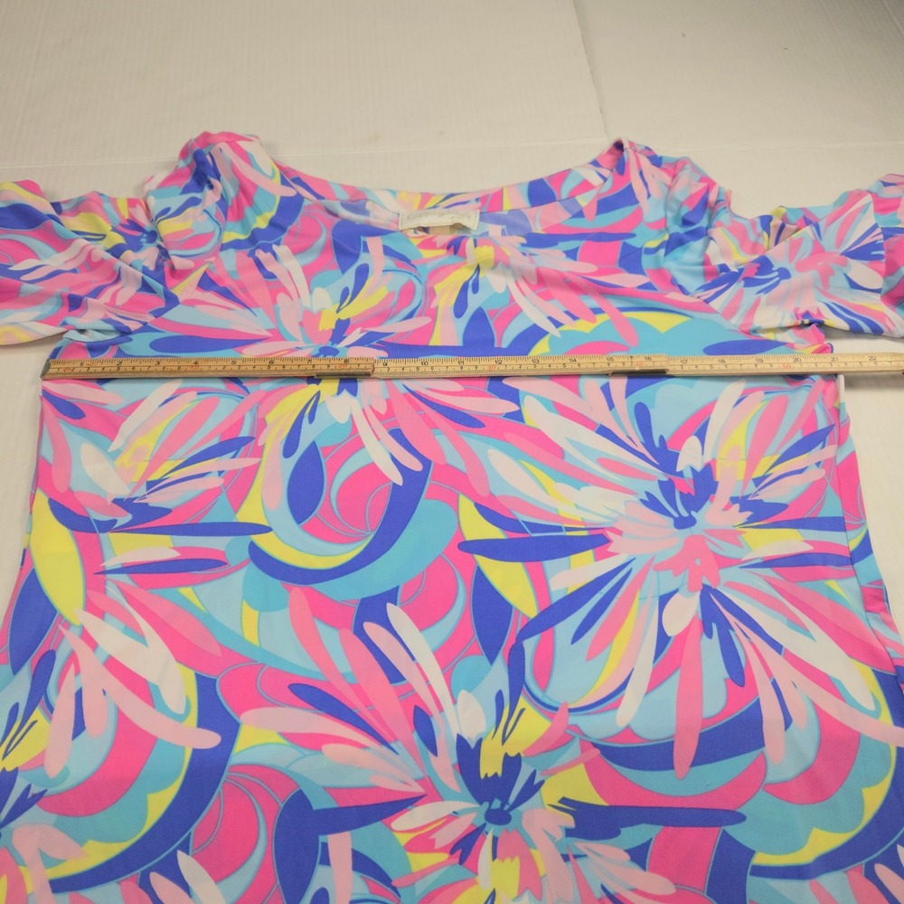 Pappagallo Womens XL Floral Shift Dress Blue Pink Yellow Ruffle Sleeve XL - Picture 7 of 11